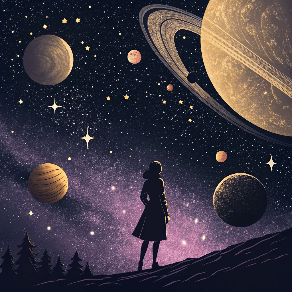 Mujer frente a la energía de su carta astral