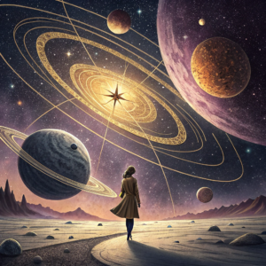 Ilustración inspirada en el lenguaje simbólico de la astrología